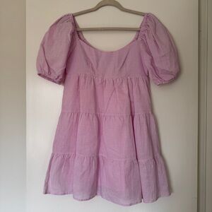 Pink Puff Sleeve Mini Dress